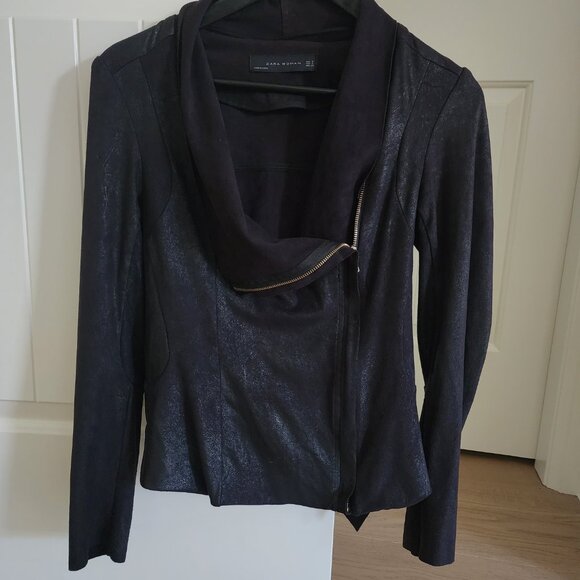 Women's Zara black faux suede drapey jacket - Picture 6 of 11